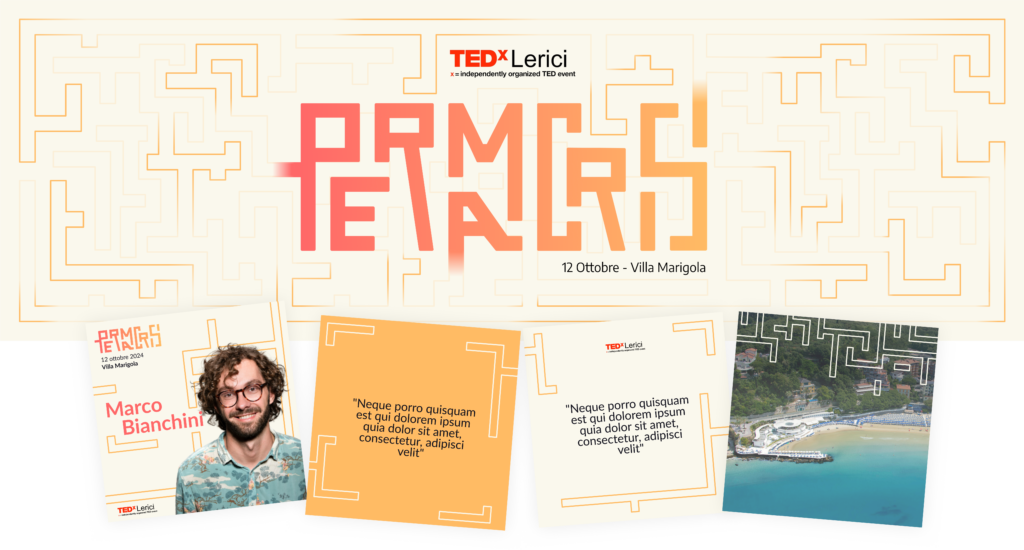 Immagini degli elementi grafici creati per il TEDxLerici e brand identity